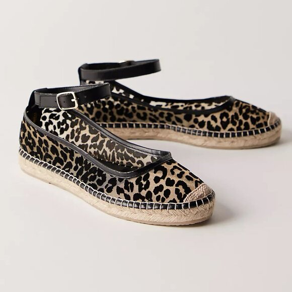 🆕 FREE PEOPLE Mason Ballet Espadrille Flats / Black Leopard - Picture 1 of 12